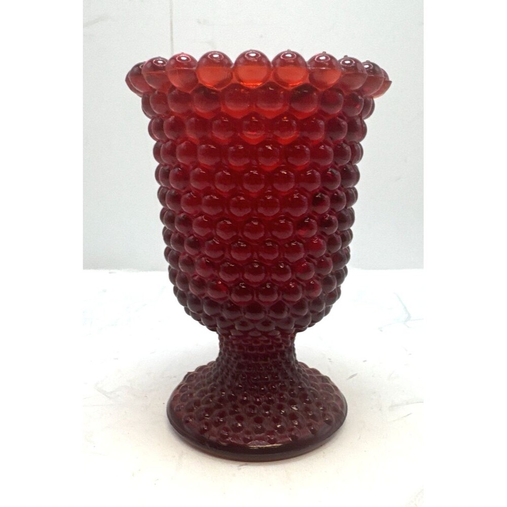 Vintage Ruby Red Hobnail Toothpick  Votive Holder 4 In Tall Pedestal base